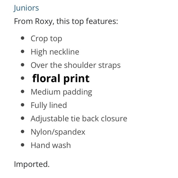 Roxy Crop Top Floral Print Bikini Top Sz L juniors - Picture 10 of 10